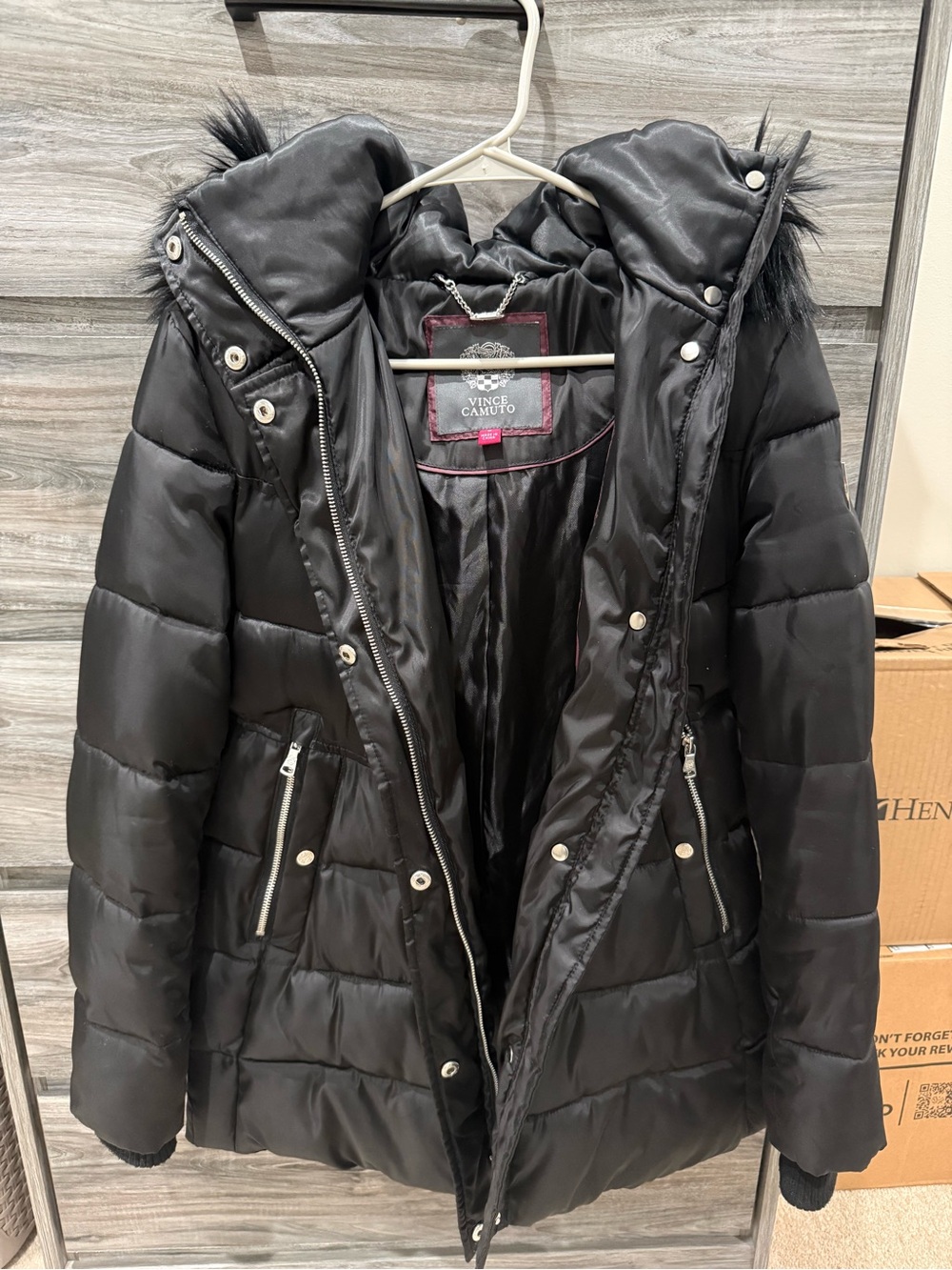 Vince Camuto Black Quilted Hooded Puffer Jacket